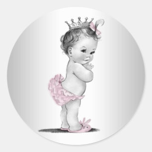Vintage Pink Princess Baby Shower Stickers