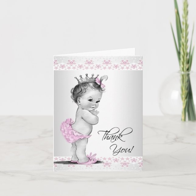Vintage Pink Princess Baby Shower Thank You Cards (Front)