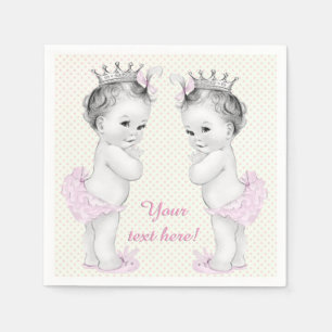 Vintage Pink Princess Twin Baby Girl Shower Paper Napkins