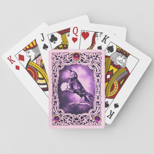 Vintage Pink Purple Black Crow Amethyst  Poker Cards