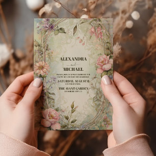 Vintage Pink Purple Floral Art Nouveau Wedding Invitation