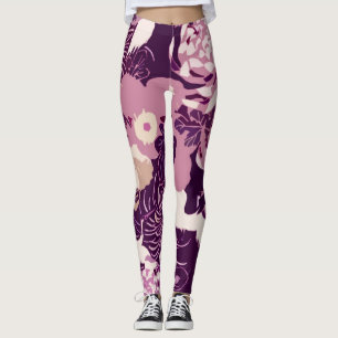 Vintage Pink purple flowers and birds Leggings