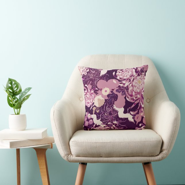 Vintage Pink purple flowers and birds PLdesign Throw Pillow (Chair)