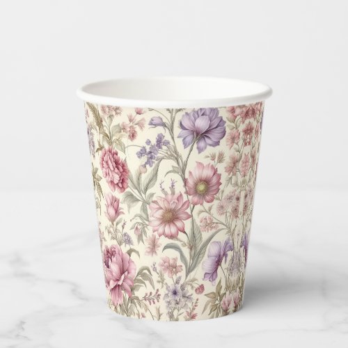 Vintage Pink Purple Flowers Paper Cups