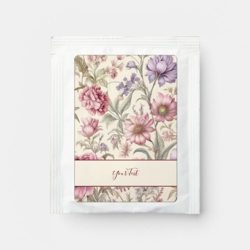 Vintage Pink Purple Flowers Tea Bag Drink Mix