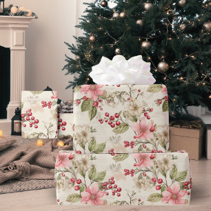 Vintage Pink, Red And Green Floral Wrapping Paper