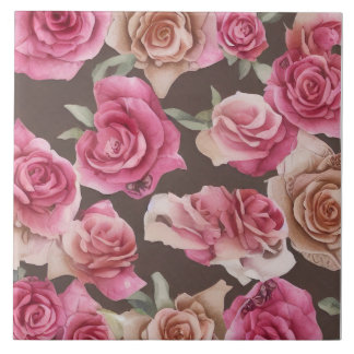 Vintage pink, red, and white roses ceramic tile