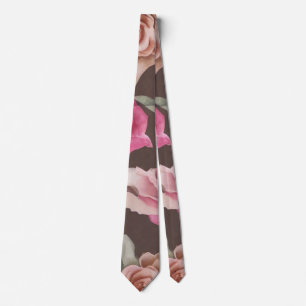 Vintage pink, red, and white roses neck tie