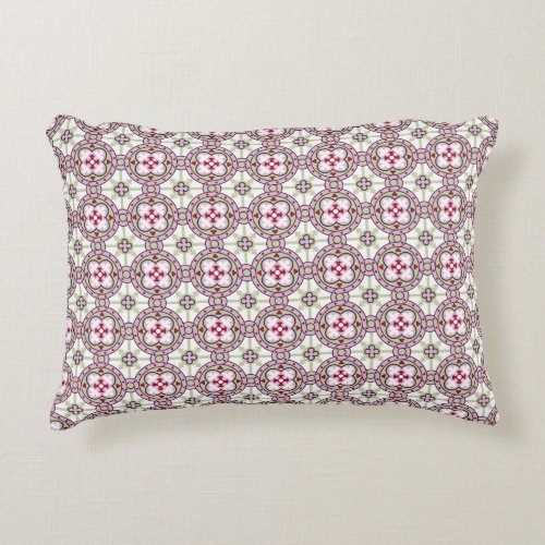 Vintage Pink Red Barcelona Tile Flower Ribbon Accent Pillow