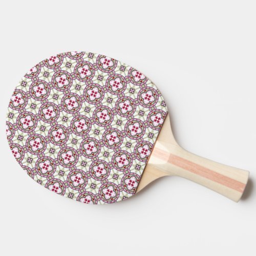 Vintage Pink Red Barcelona Tile Flower Ribbon Ping Pong Paddle