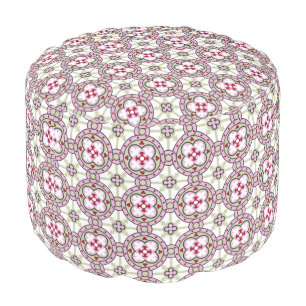 Vintage Pink Red Barcelona Tile Flower Ribbon Pouf