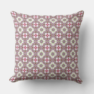 Vintage Pink Red Barcelona Tile Flower Ribbon Throw Pillow