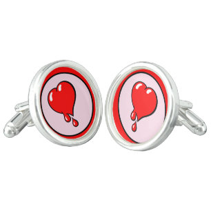 Vintage Pink Red Bleeding Heart Liberal Pop Art Cufflinks