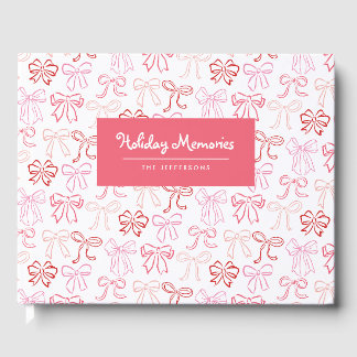 Vintage Pink Red Bows Personalized Holiday Card Guest Book