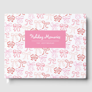 Vintage Pink Red Bows Personalized Holiday Card Guest Book