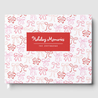 Vintage Pink Red Bows Personalized Holiday Card Guest Book