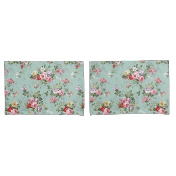 Vintage Pink Red Elegant Roses Flowers Pattern Pillow Case by kicksdesign at Zazzle