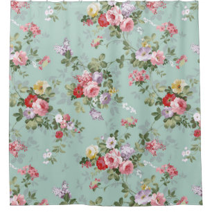 Vintage pink red elegant roses flowers pattern shower curtain
