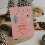 Vintage Pink Red Illustrated Fun Christmas Party  Invitation<br><div class="desc">If you looking for a unique and stylish elegant and easy to edit for your Christmas Party invitation, this one is for you. And As you see this design features a illustrated cocktail glass, christmas tree, snowman, cand bar, sock and Santa Claus ornament. With Hand written grunge Christmas Party in...</div>