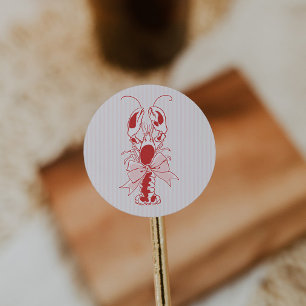 Vintage Pink & Red Lobster Coastal Birthday Classic Round Sticker