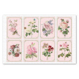 Vintage Pink Red Rose Floral w/ 8 Frames Decoupage Tissue Paper