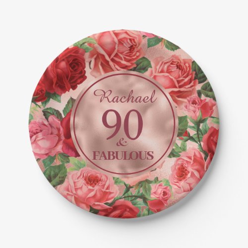Vintage Pink Red Roses 90 and Fabulous Paper Plate