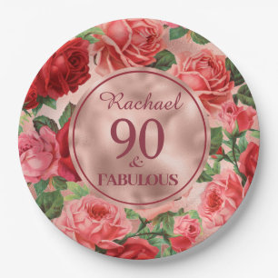 Vintage Pink Red Roses 90 and Fabulous Paper Plate
