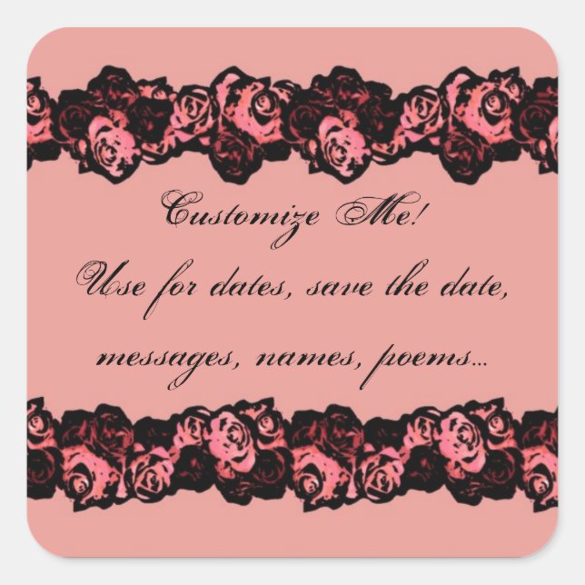 Vintage pink red roses customizable words stickers (Front)