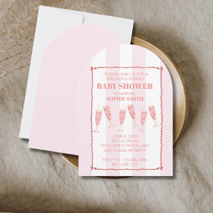 Vintage Pink & Red Wavy Border Baby Shower Invitation
