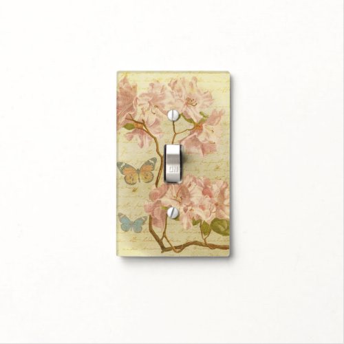 Vintage Pink Rhododendron Elegant Floral Butterfly Light Switch Cover