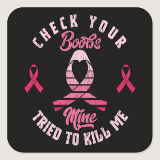 Vintage Pink Ribbon Breast Cancer Awareness Square Sticker