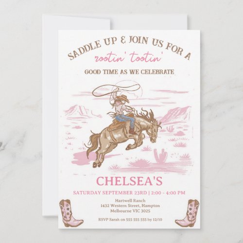 Vintage Pink Rodeo Cowgirl Birthday Invitation