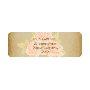 Vintage pink romantic roses with golden fleurdelis label