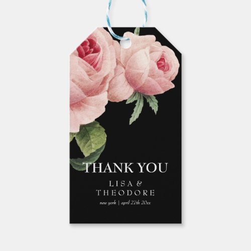 Vintage pink rose and black thank you wedding gift tags