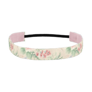 Vintage Pink Rose and Blue Flower Pattern Athletic Headband