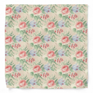 Vintage Pink Rose and Blue Flower Pattern Bandana