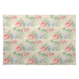 Vintage Pink Rose and Blue Flower Pattern Cloth Placemat