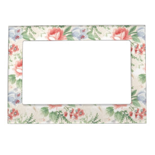 Vintage Pink Rose and Blue Flower Pattern Magnetic Frame
