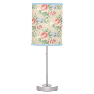 Vintage Pink Rose and Blue Flower Pattern Table Lamp