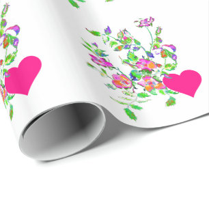 Vintage Pink Rose and Hearts Wrapping Paper