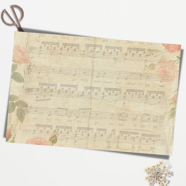 Vintage Pink Rose and Music Sheet Tissue Paper (Creator Uploaded)