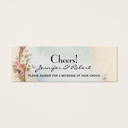 Customizable Vintage Pink Rose and Robin Wedding Drink Tickets Business Card
