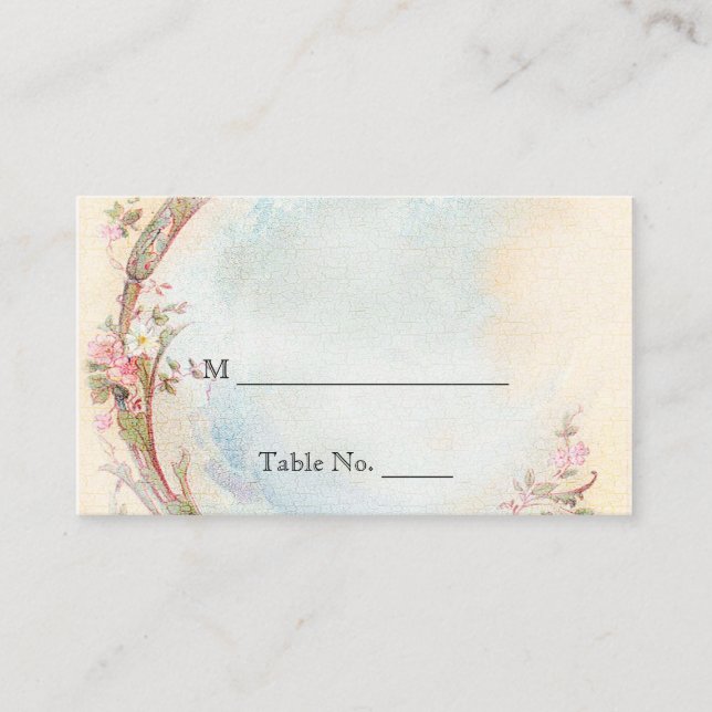 Vintage Pink Rose and Robin Wedding Place Cards (Front)