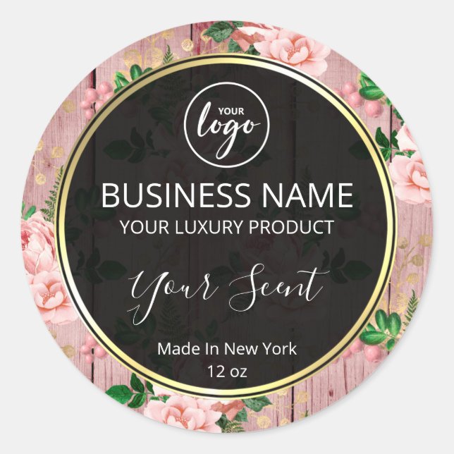 Vintage Pink Rose And Wood Candle Labels (Front)