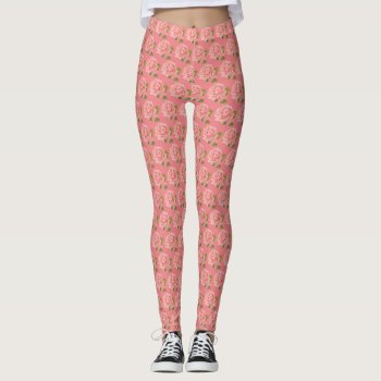 Vintage Pink Rose Art Leggings by sequindreams at Zazzle