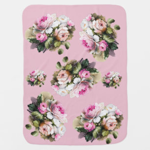Vintage Pink Rose Baby Blanket