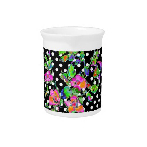 Vintage Pink Rose blackwhite polka_dots Drink Pitcher