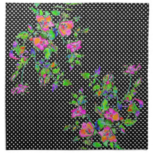 Vintage Pink Rose black/white polka-dots Napkin