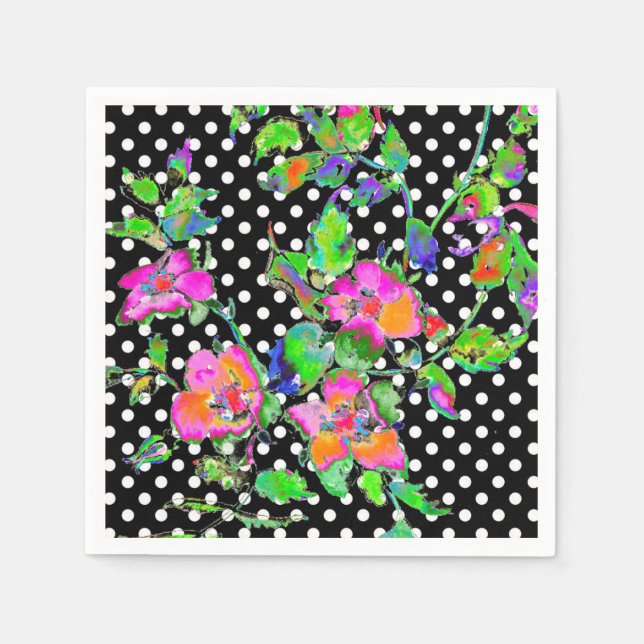 Vintage Pink  Rose black/white polka-dots Napkins (Front)