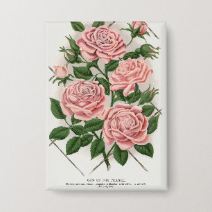 Vintage Pink Rose Botanical Cottagecore Art Button